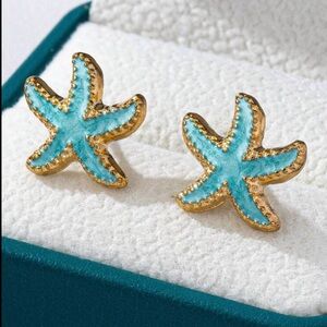 New ~ Gold & Turquoise Boutique Starfish Stud Earrings